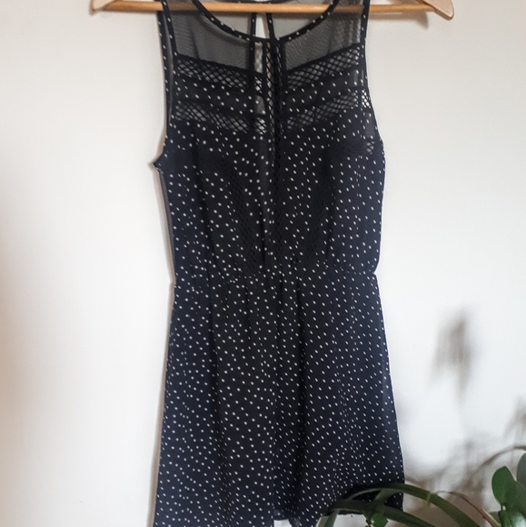 Black Polkadot with Mesh Panelling Mini Dress - Picture 1 of 4